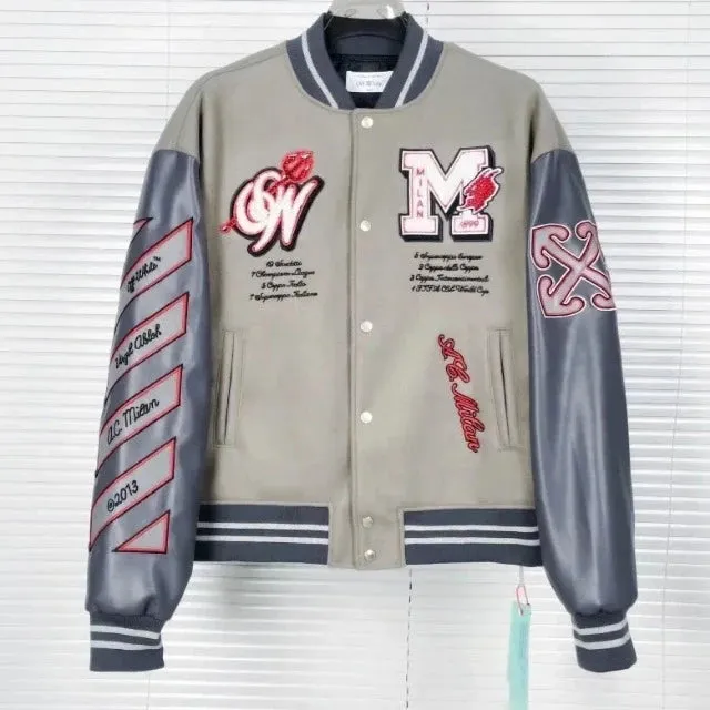 Embroidery  Leather Baseball Coat