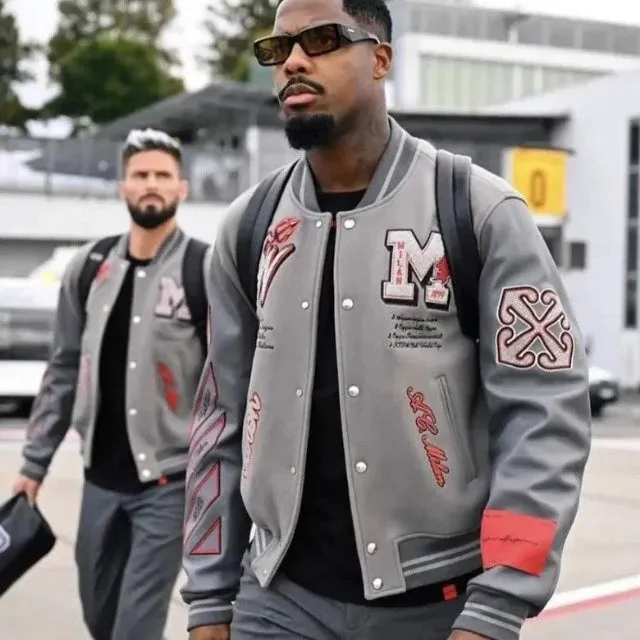 Embroidery  Leather Baseball Coat