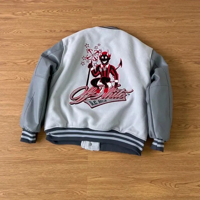 Embroidery  Leather Baseball Coat