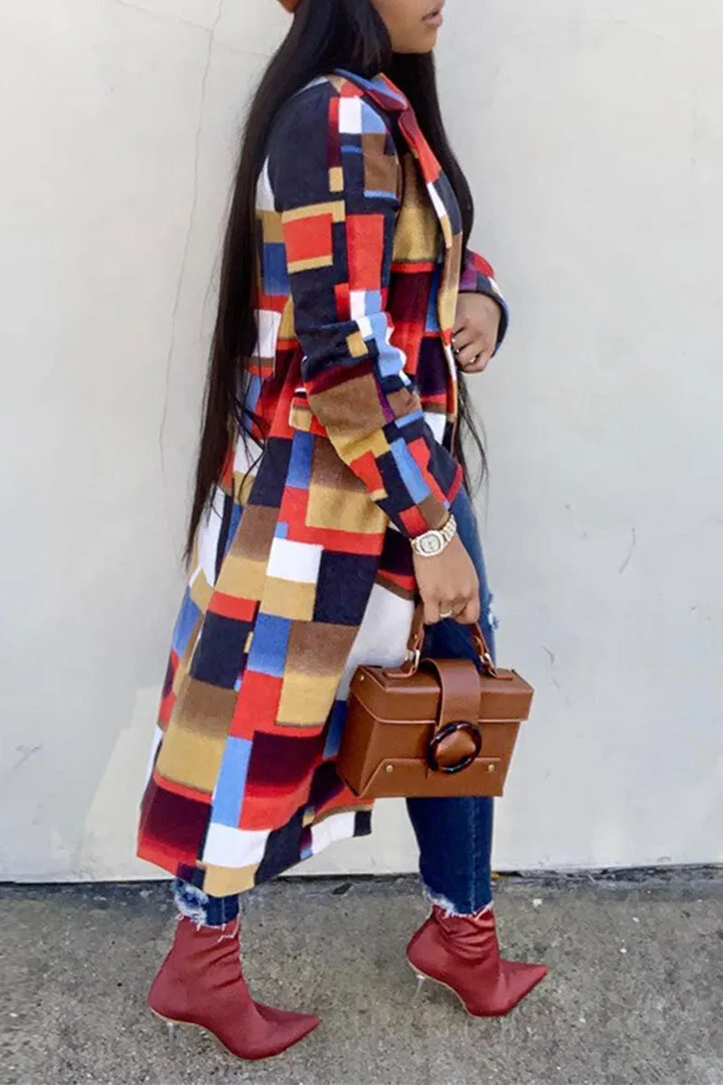 Fashion Casual Print Cardigan Turndown Collar Outerwear
