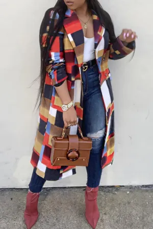 Fashion Casual Print Cardigan Turndown Collar Outerwear