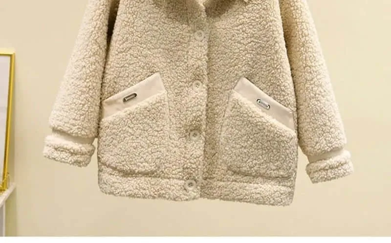 Fashion Lamb Plush Fur Coat Casual Jackets Womens  New Autumn Winter Korean Style Short Polar Fleece Outerwear Jackets Women