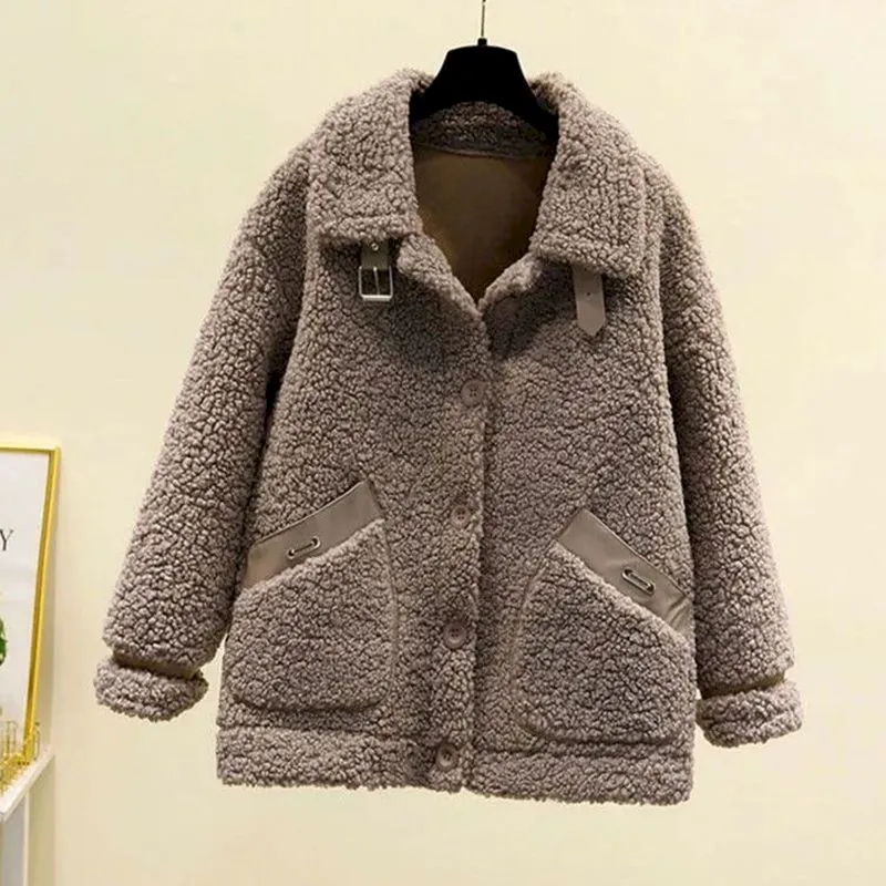 Fashion Lamb Plush Fur Coat Casual Jackets Womens  New Autumn Winter Korean Style Short Polar Fleece Outerwear Jackets Women