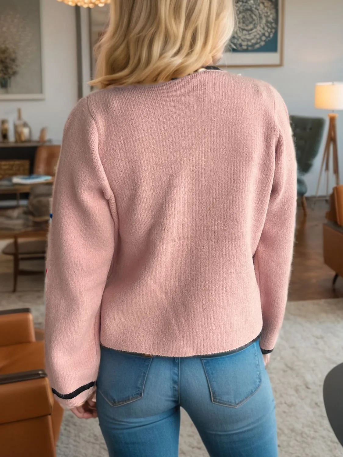 French Bow Detail Button Down Long Sleeve Cardigan