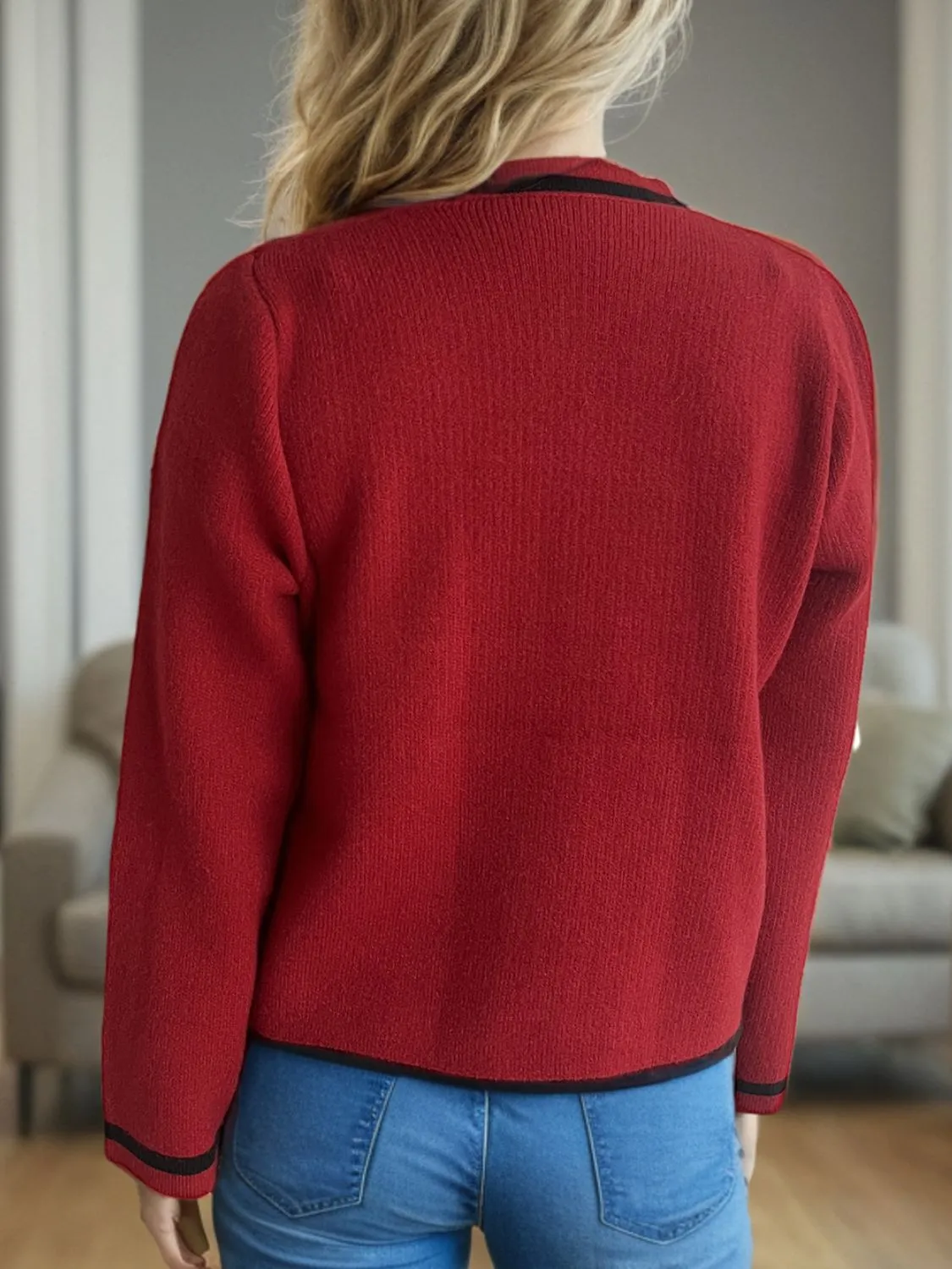 French Bow Detail Button Down Long Sleeve Cardigan