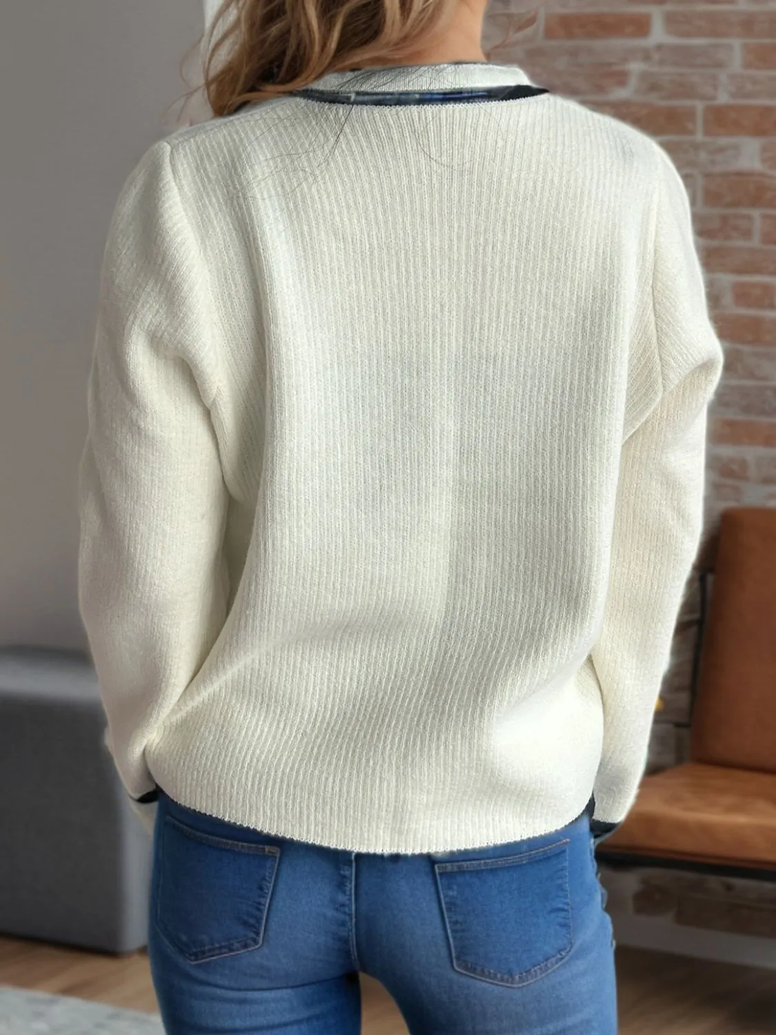 French Bow Detail Button Down Long Sleeve Cardigan