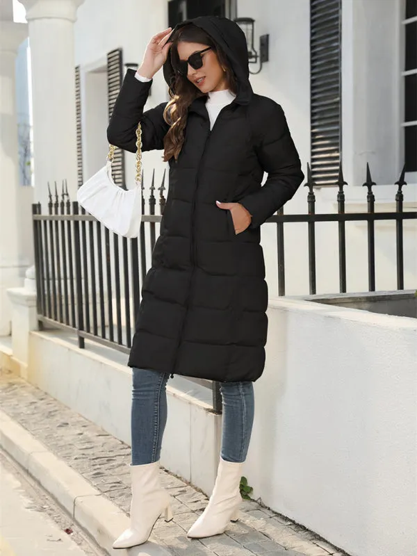 Full Size Women's Solid Color Long Puffer Coat