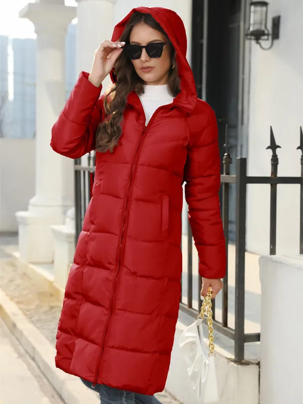 Full Size Women's Solid Color Long Puffer Coat