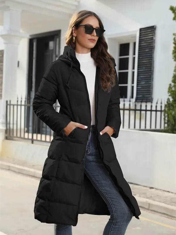 Full Size Women's Solid Color Long Puffer Coat