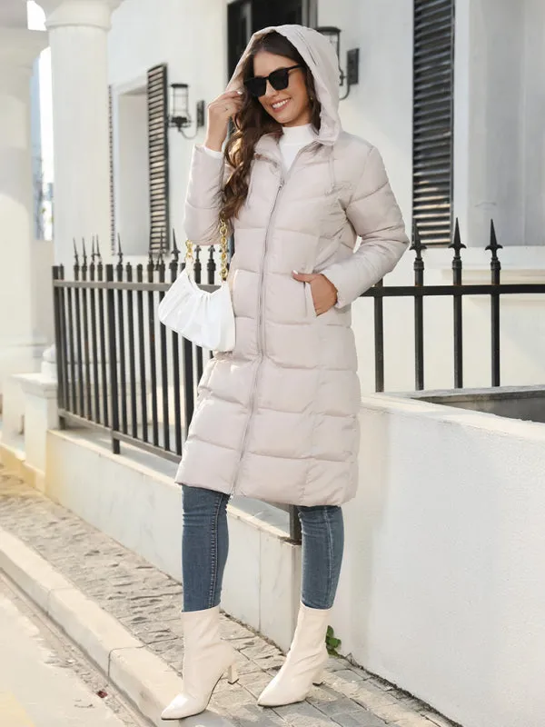 Full Size Women's Solid Color Long Puffer Coat