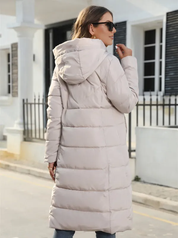 Full Size Women's Solid Color Long Puffer Coat