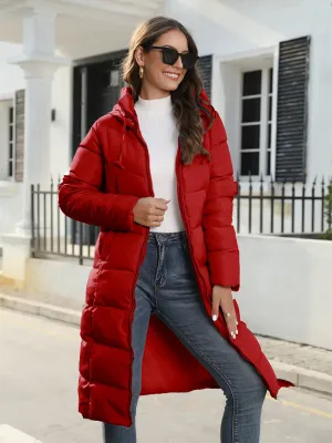 Full Size Women's Solid Color Long Puffer Coat