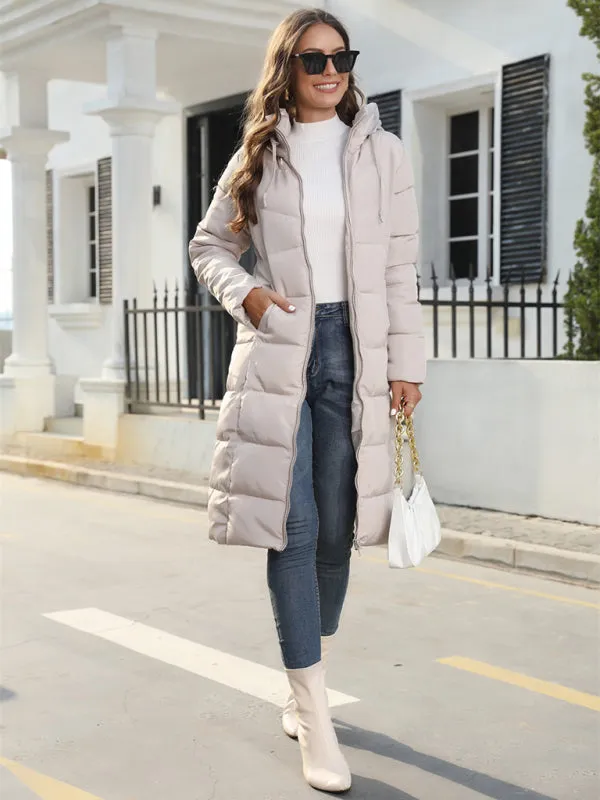 Full Size Women's Solid Color Long Puffer Coat
