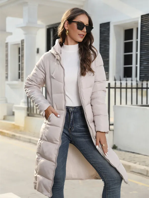 Full Size Women's Solid Color Long Puffer Coat