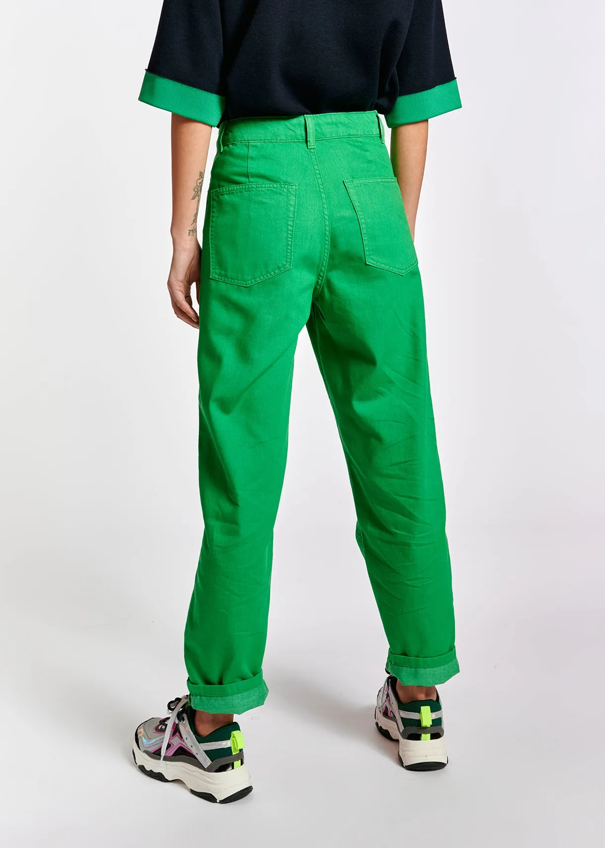 Green loose-fit denim pants