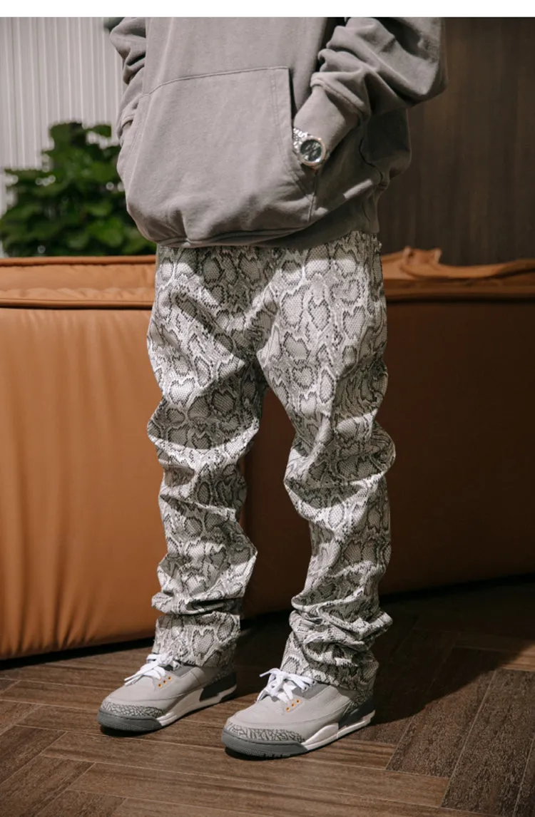 Grey Snake Skin Leather Pants