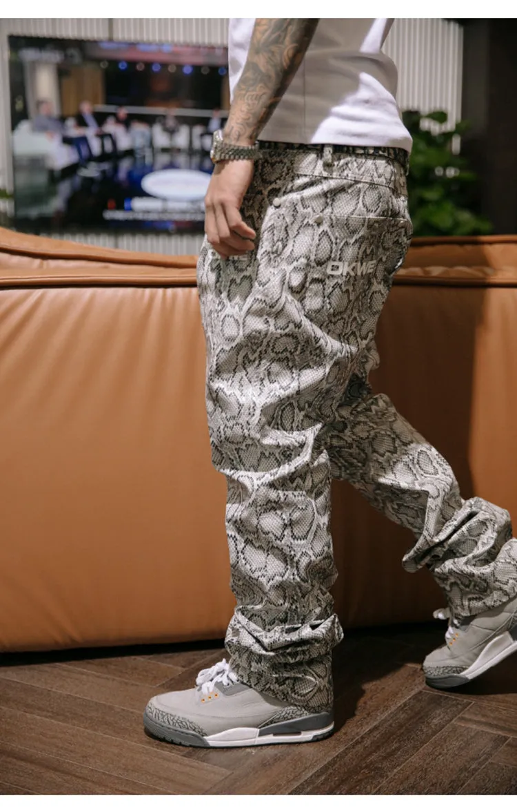 Grey Snake Skin Leather Pants