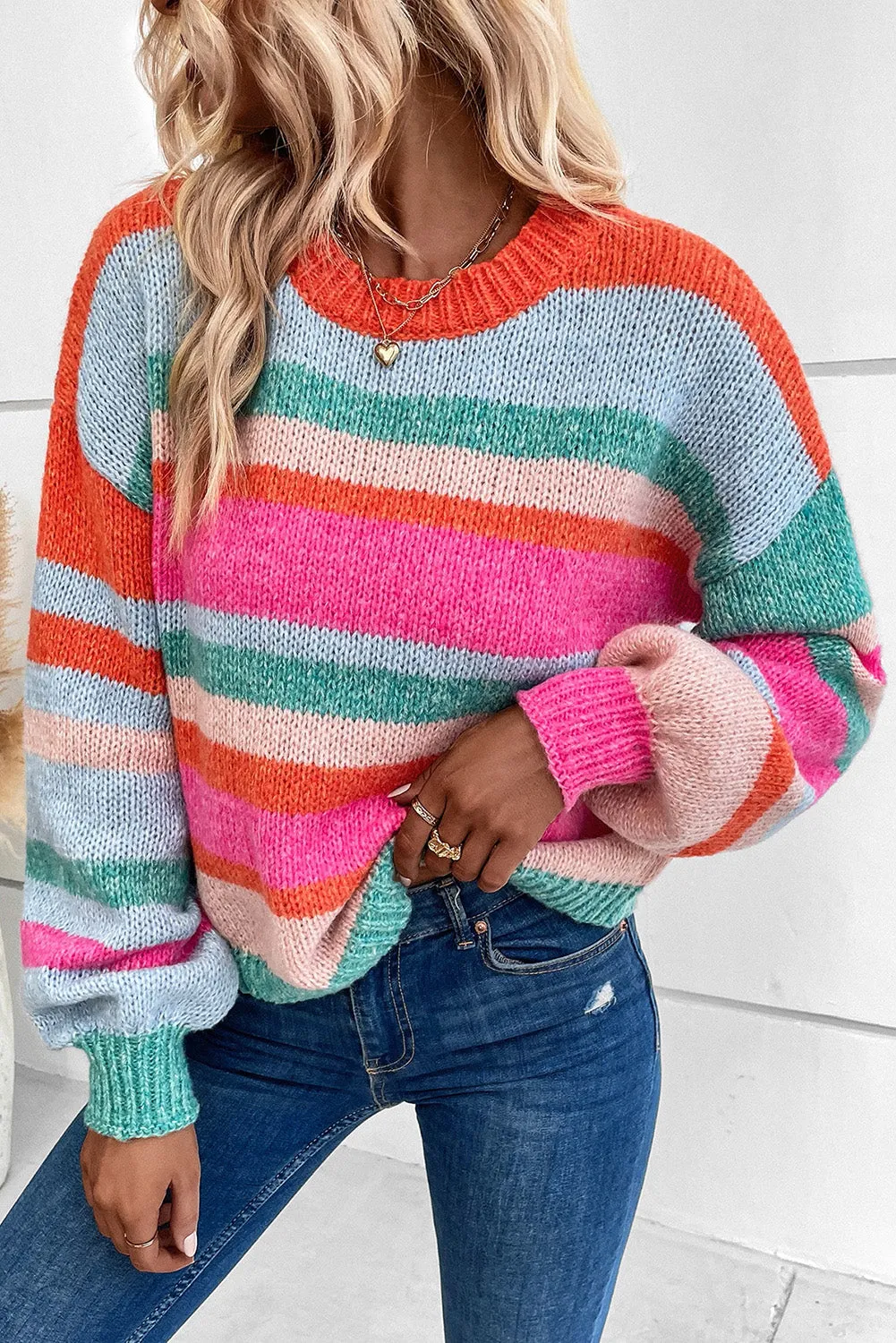Ivy Knit Drop Shoulder Puff Sleeve Sweater