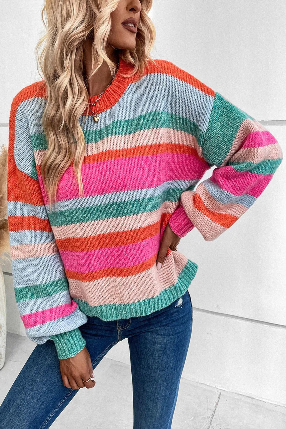 Ivy Knit Drop Shoulder Puff Sleeve Sweater