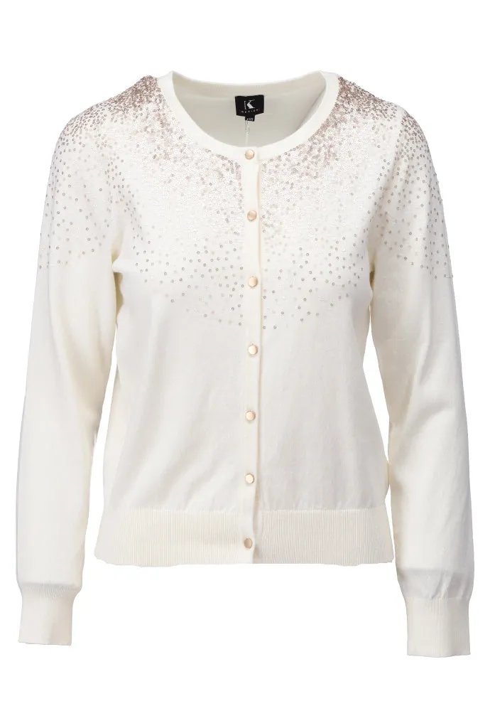 K-design - Cardigan met ronde hals en lovertjes (A816Ecru)