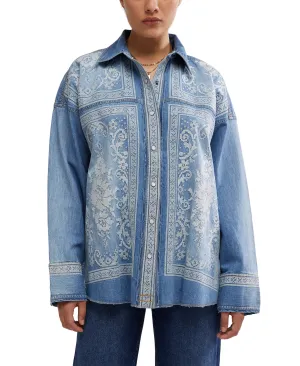 Lace Embroidered Denim Shirt