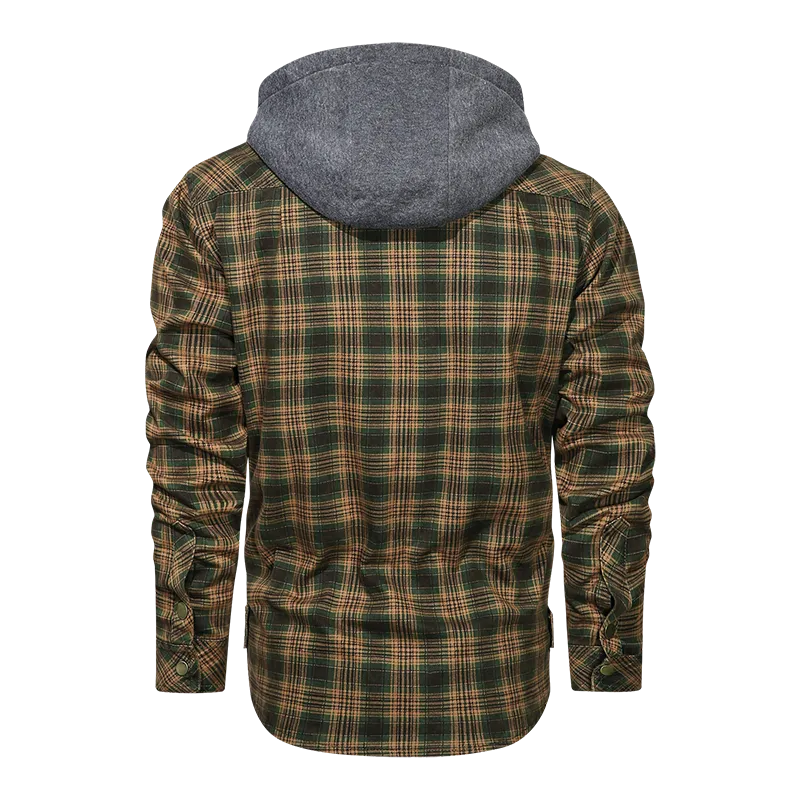 Layered Plaid Men's Fleece Detachable Slim Fit Hoodie Jacket