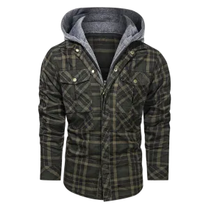 Layered Plaid Men's Fleece Detachable Slim Fit Hoodie Jacket
