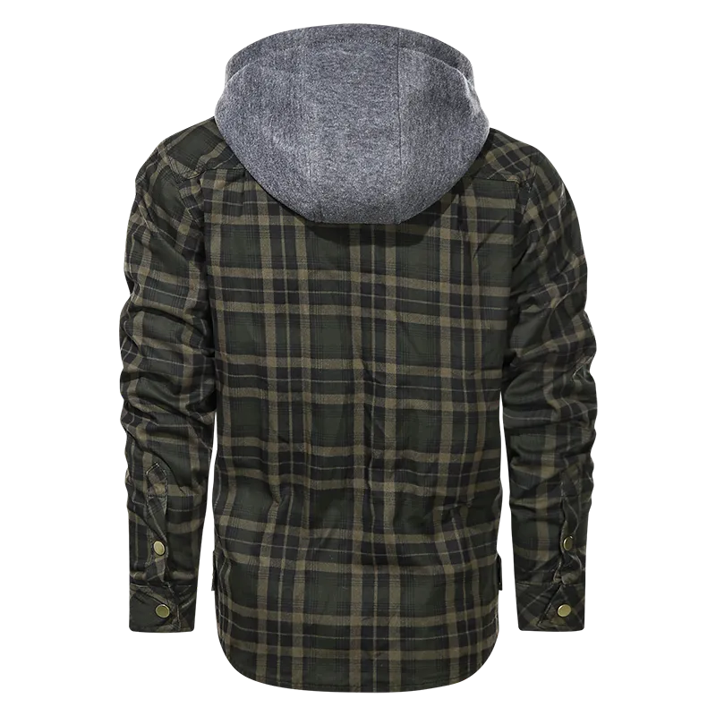 Layered Plaid Men's Fleece Detachable Slim Fit Hoodie Jacket