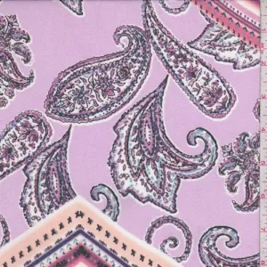 Lilac/Coral Paisley Chevron Crepe Georgette Fabric