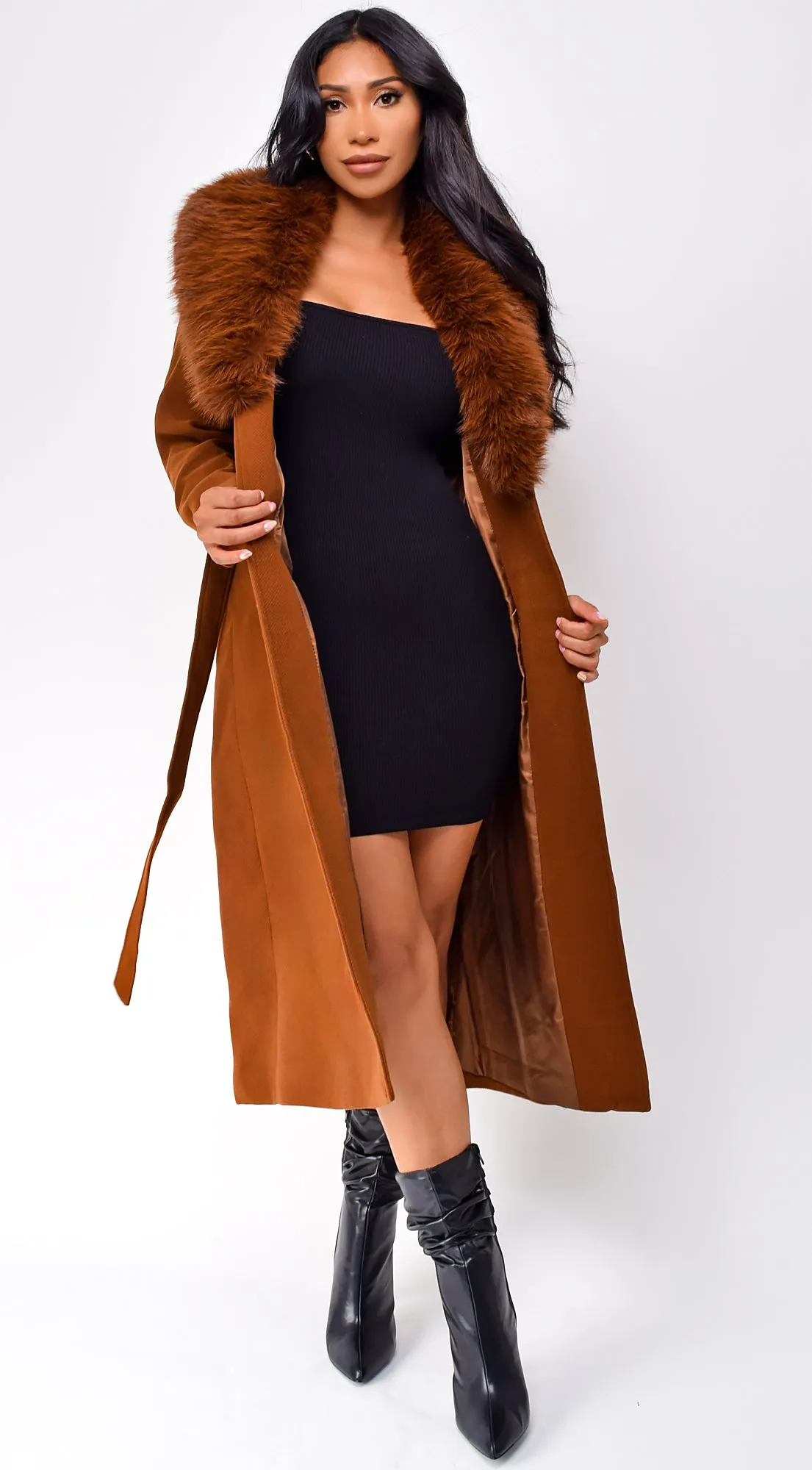Lisette Long Faux Fur Coat - Camel