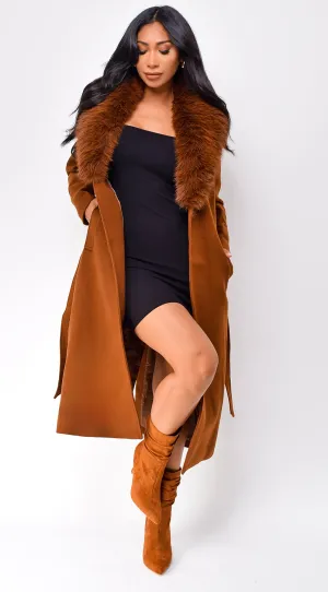 Lisette Long Faux Fur Coat - Camel