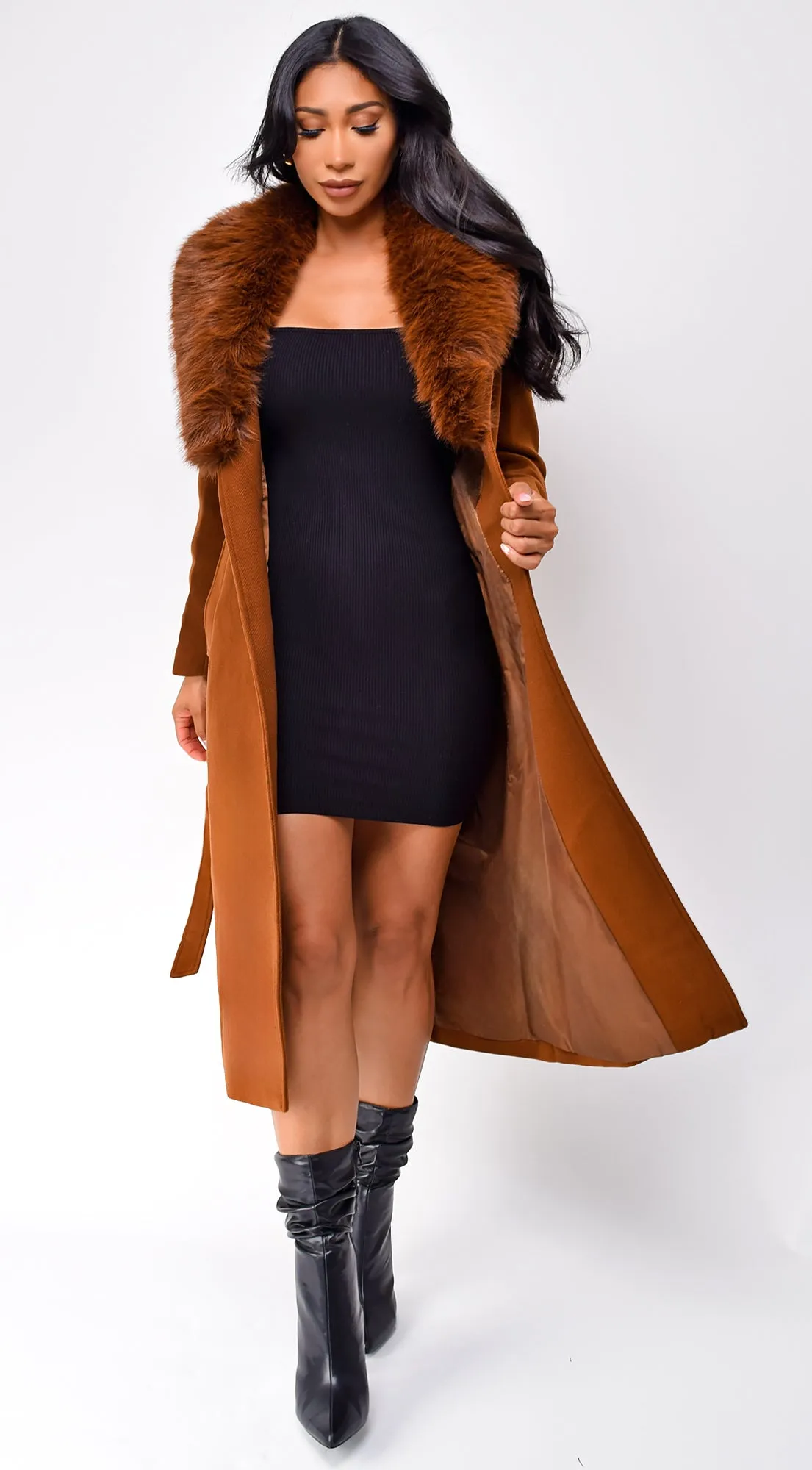 Lisette Long Faux Fur Coat - Camel