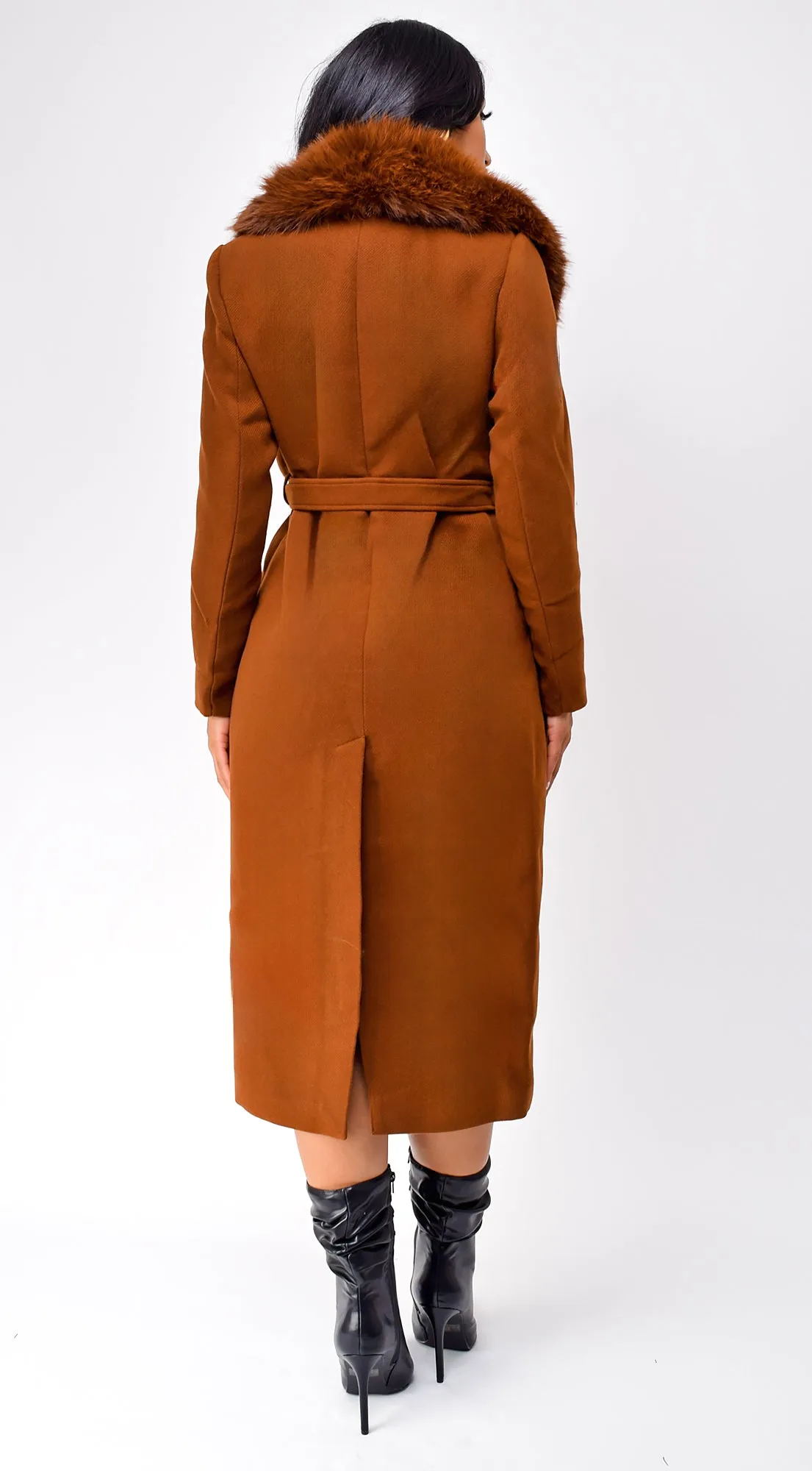 Lisette Long Faux Fur Coat - Camel