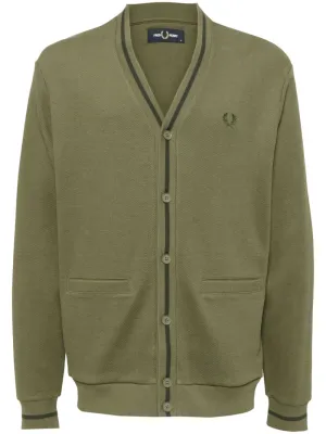 logo-embroidered button-up cardigan