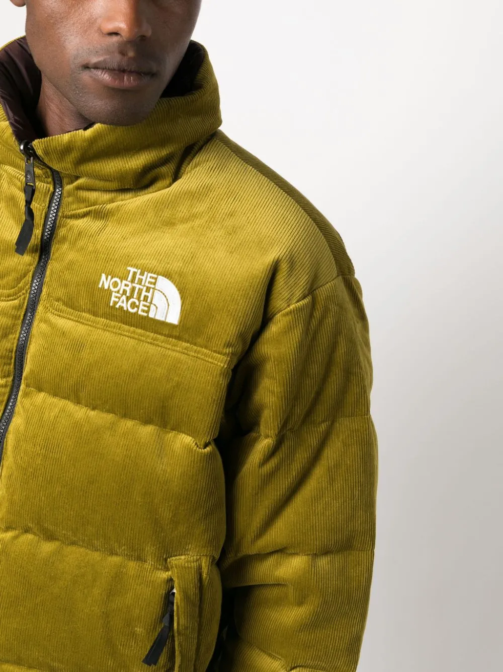 logo-embroidered corduroy padded jacket
