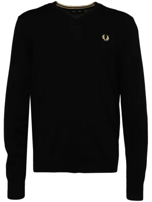 logo-embroidered V-neck jumper