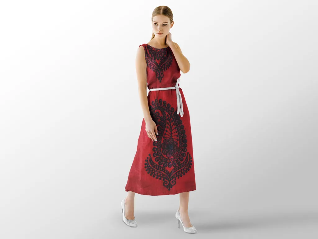 Maroon Black Paisleys Lakhnawi Embroidered Chanderi Fabric