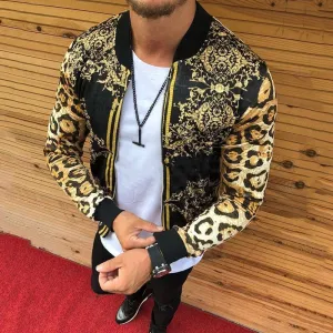 Men New 2021 Print Slim-fitting Leopard Print Crew-neck Casual Jacket