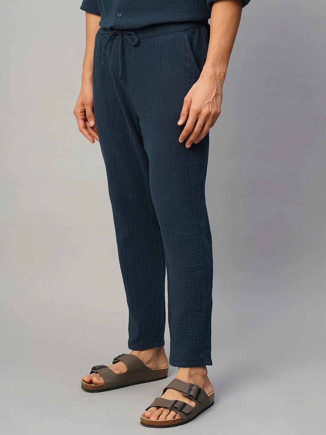 Men's Navy Cotton Slim Fit Pant