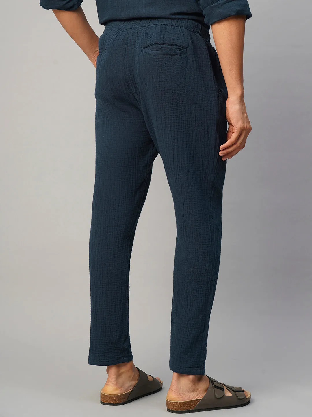 Men's Navy Cotton Slim Fit Pant