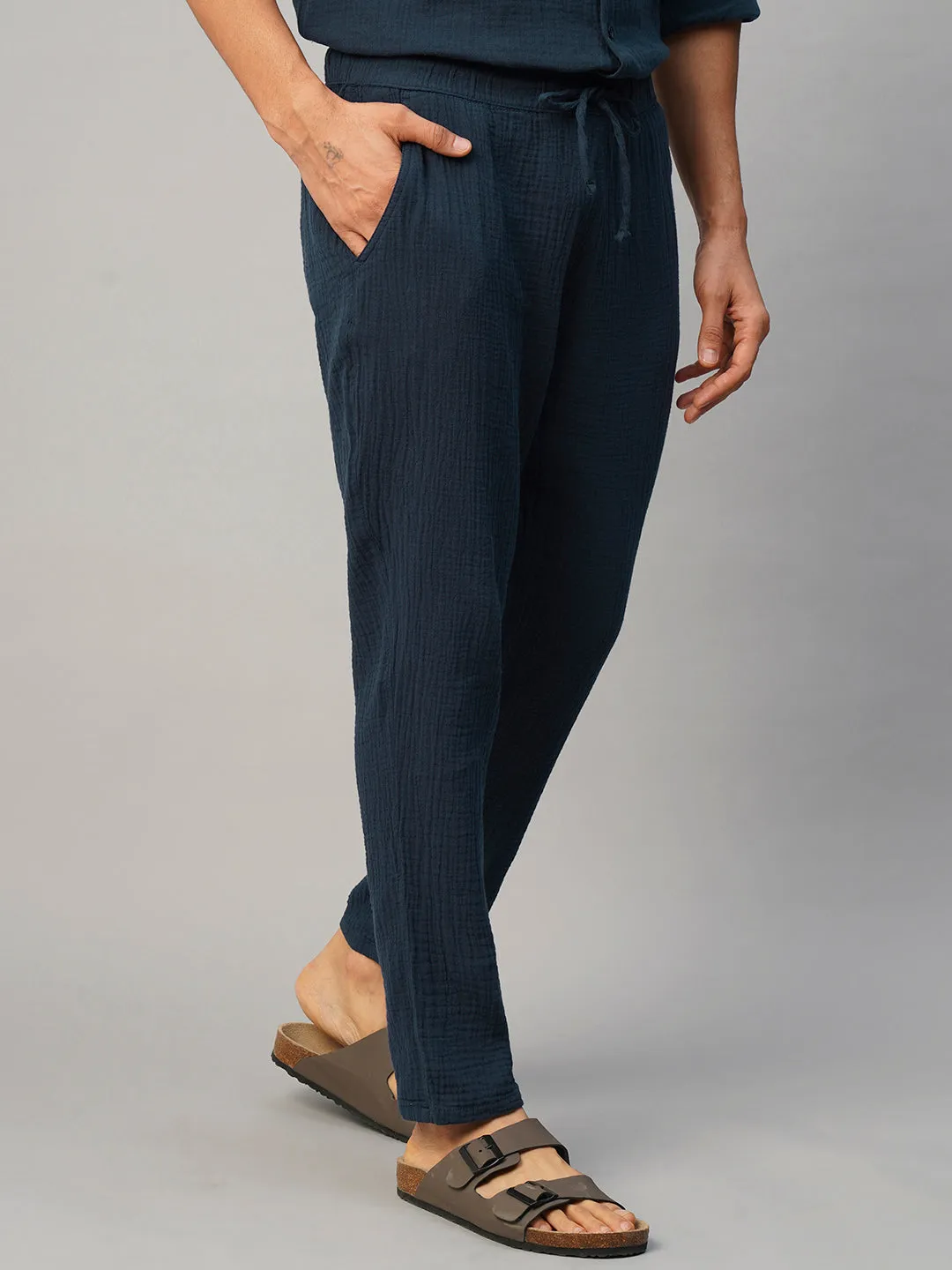 Men's Navy Cotton Slim Fit Pant