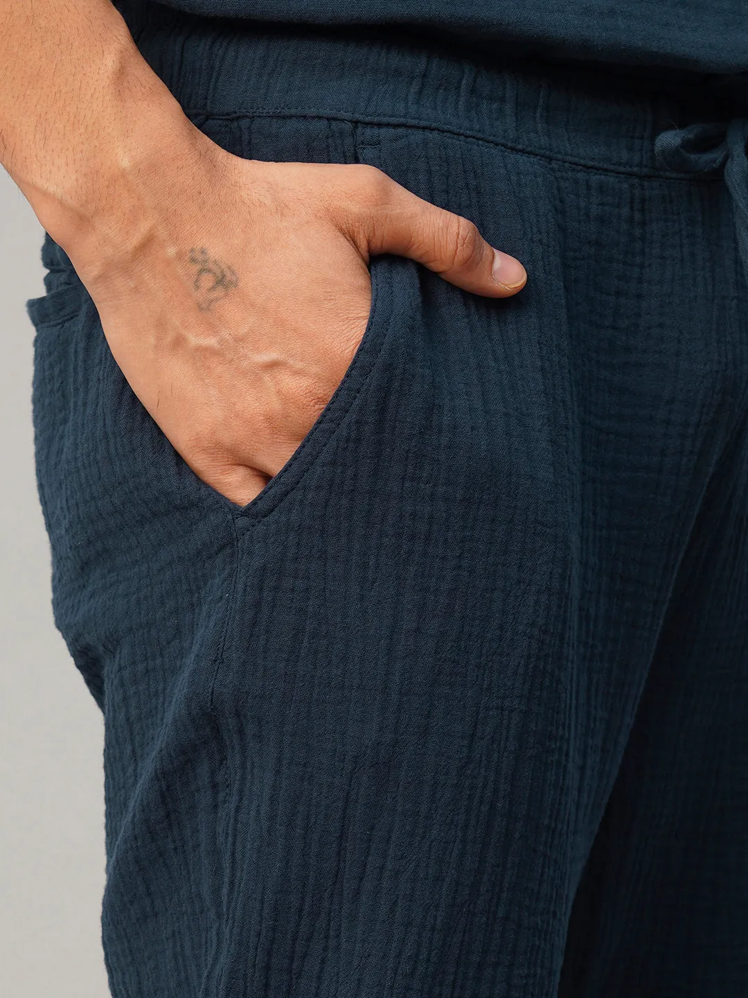 Men's Navy Cotton Slim Fit Pant