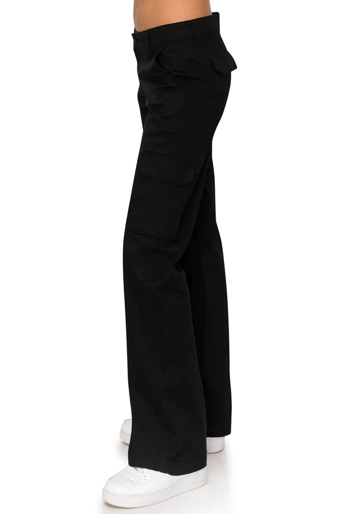 Mid Rise Relaxed Fit Cargo Work Pants - Black