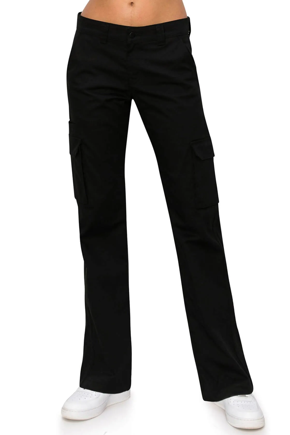 Mid Rise Relaxed Fit Cargo Work Pants - Black