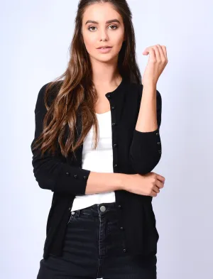 Mondarian Button Up Cardigan in Black - Plum Tree