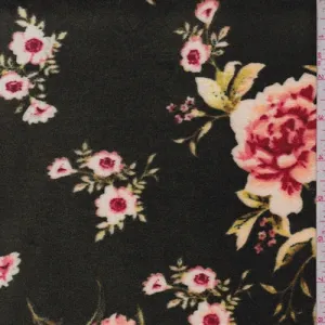 Moss/Coral Floral Panne Velvet Knit Fabric