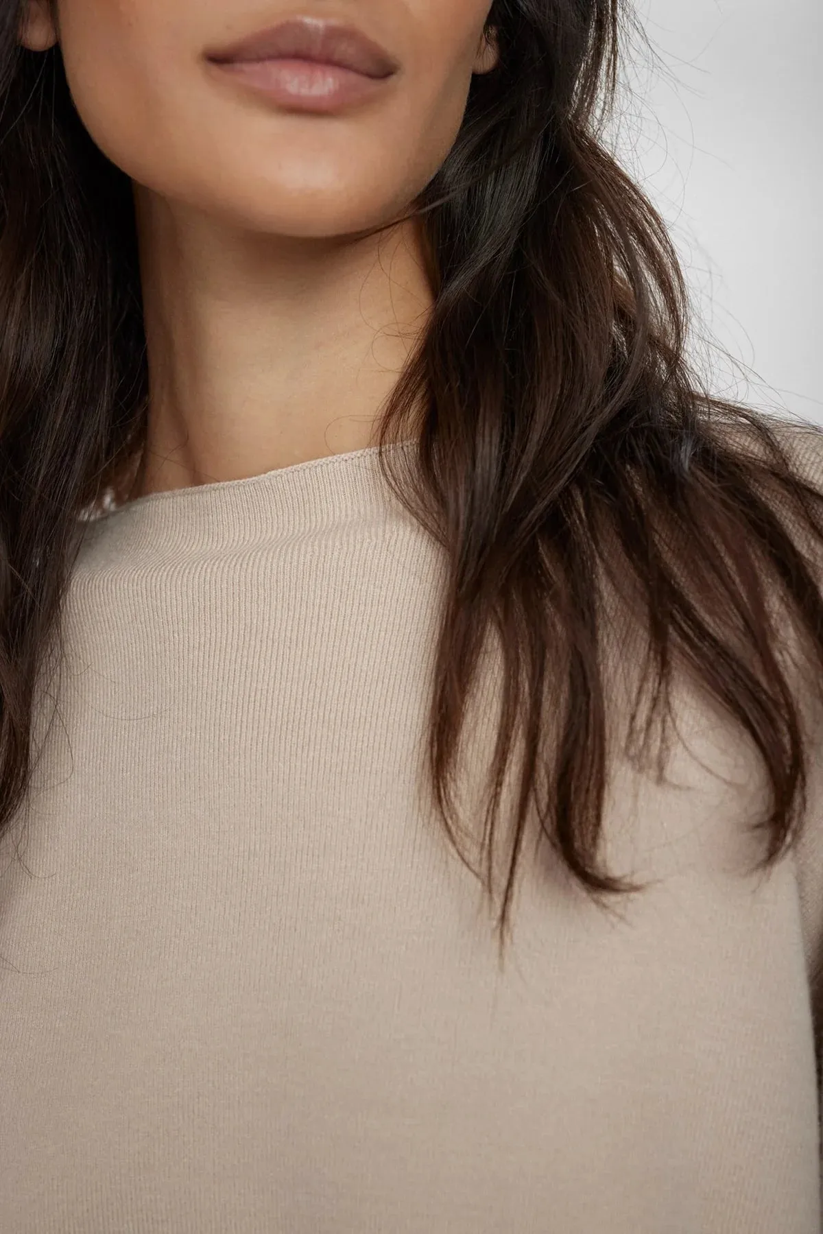Numph Nucarma Beige High Neck Ribbed Jumper