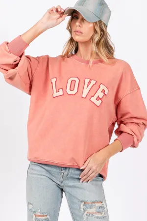 Orange LOVE Path Applique Drop Shoulder Sweatshirt