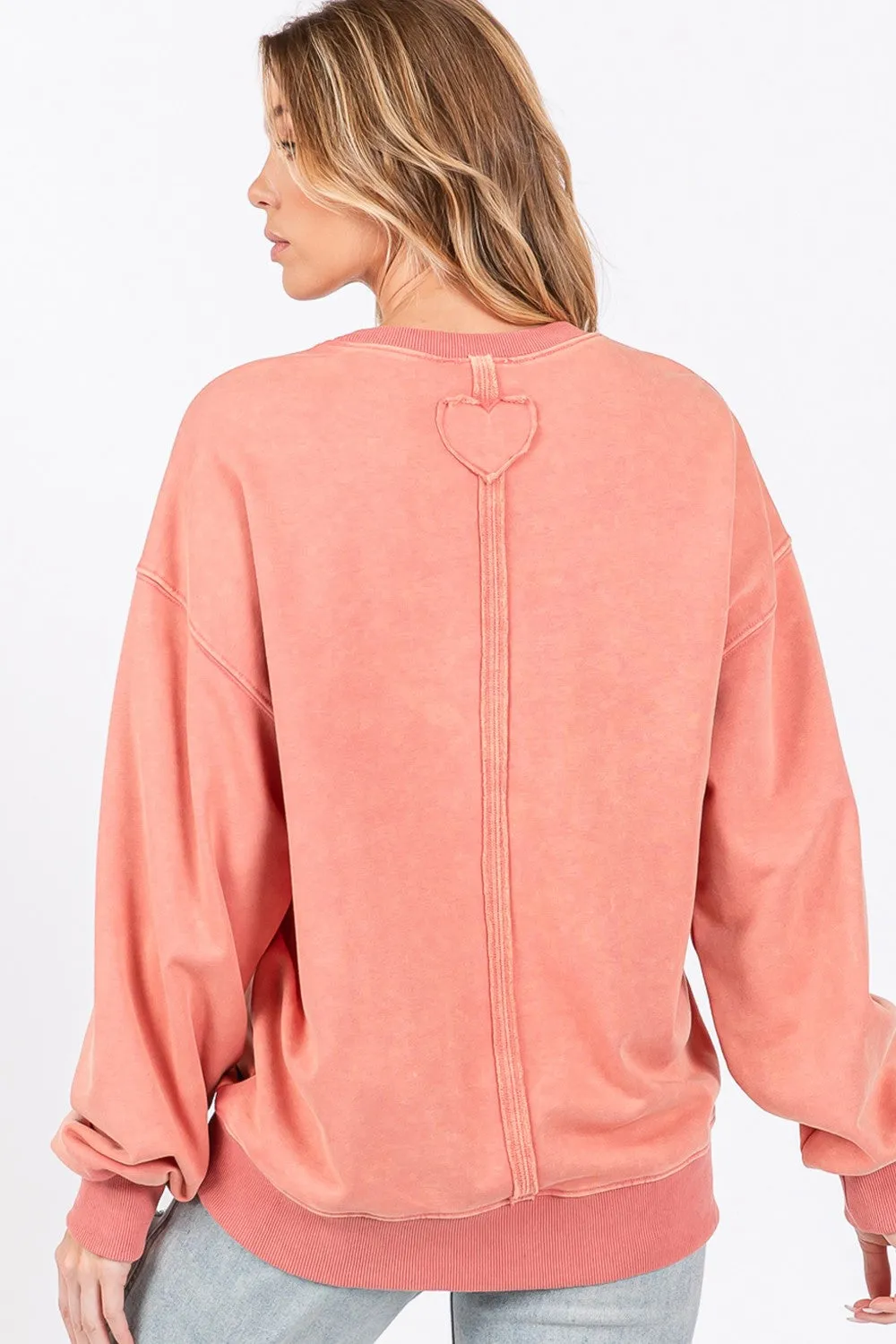 Orange LOVE Path Applique Drop Shoulder Sweatshirt