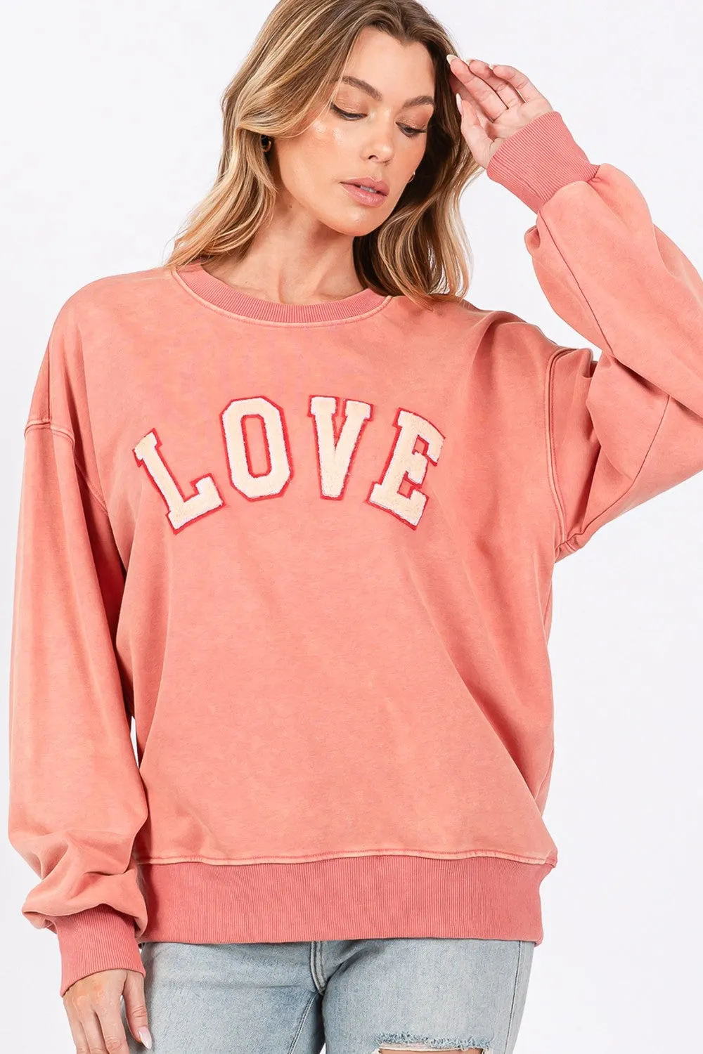 Orange LOVE Path Applique Drop Shoulder Sweatshirt